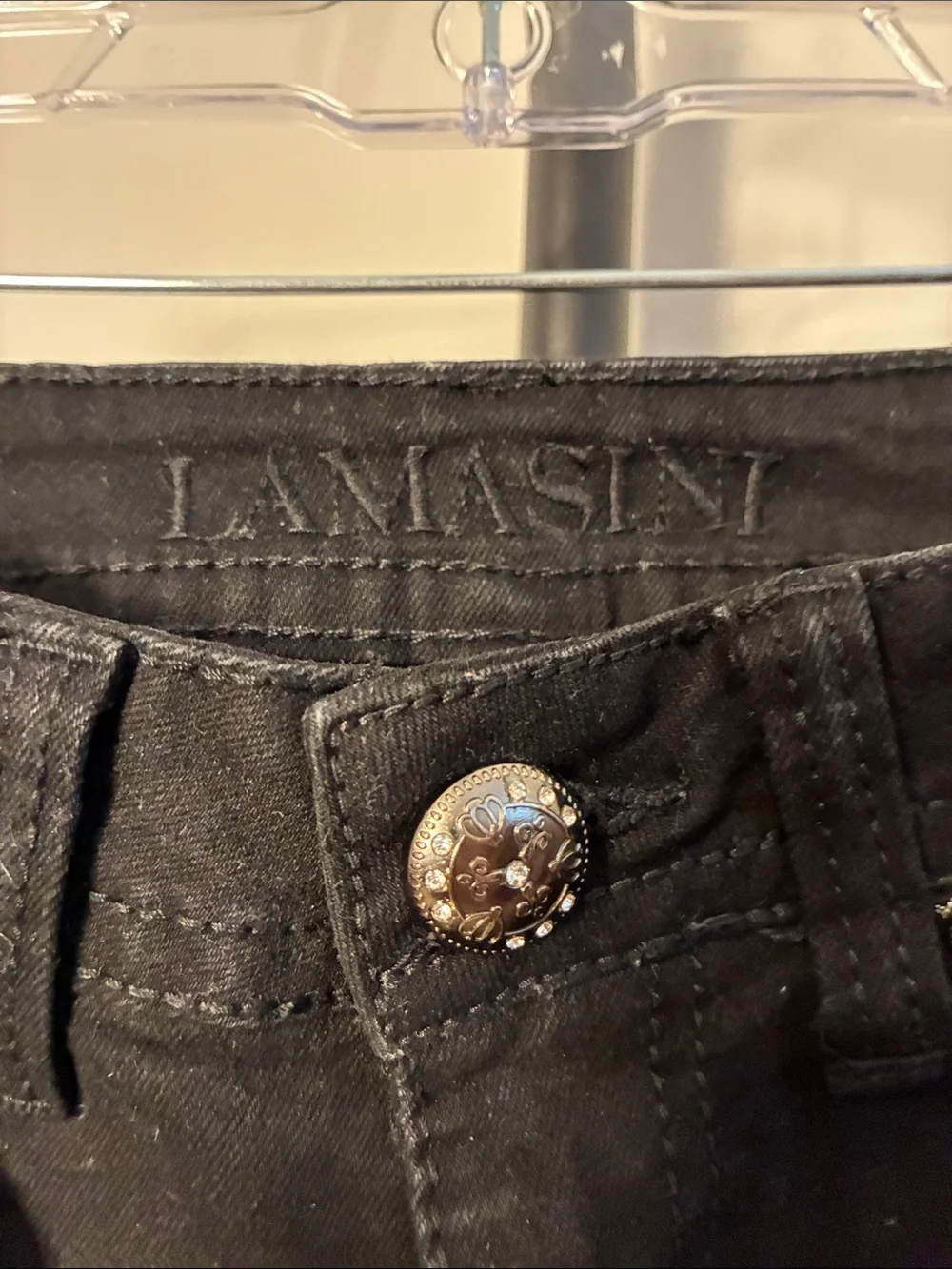 Lamasini Black Boot Cut Jeans Bling Embroidered Embellished Western Stretch Sz 3